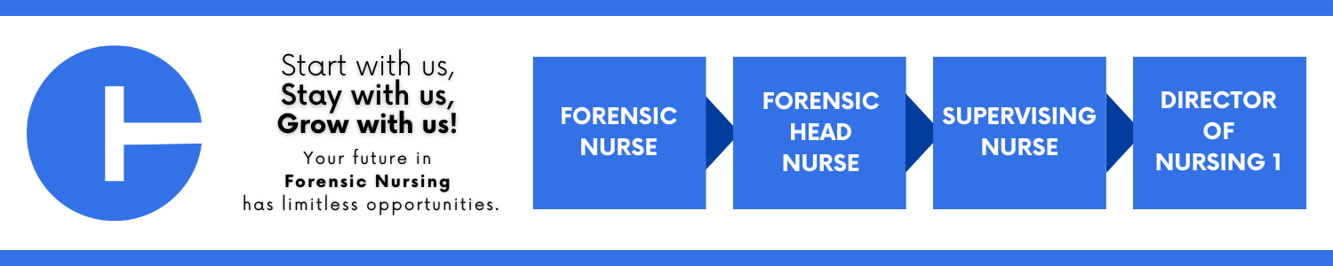 Career progression within the State of Connecticut: starting with Forensic Nurse, advancing to Forensic Head Nurse, then Supervising Nurse, and ending at Director of Nursing 1.